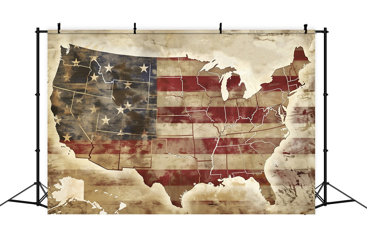 4th of July Backdrops Vintage American Map Flag Backdrop GQ5-33
