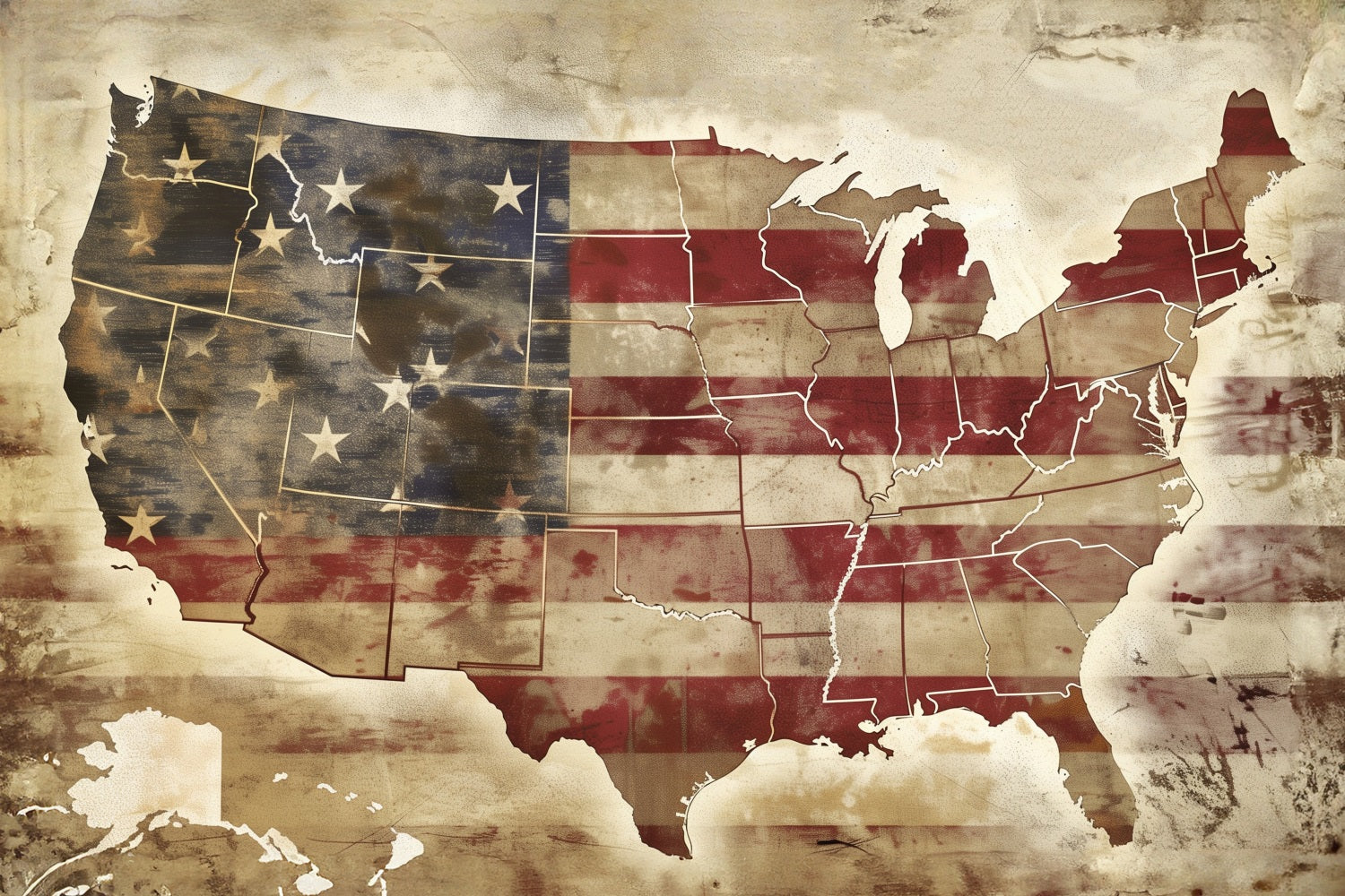 4th of July Backdrops Vintage American Map Flag Backdrop GQ5-33