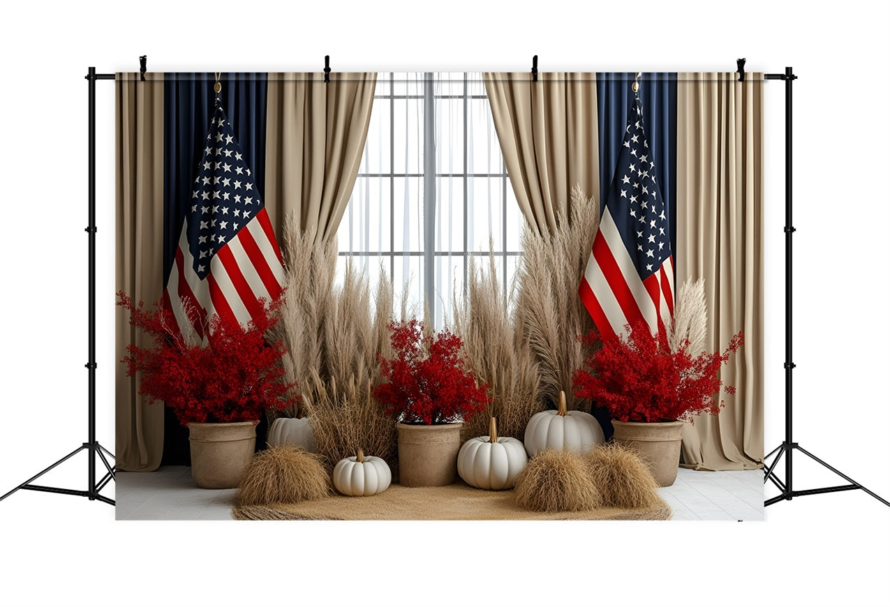 USA Flag Backdrop Autumn Harvest Patriotic Flag Backdrop GQ5-34