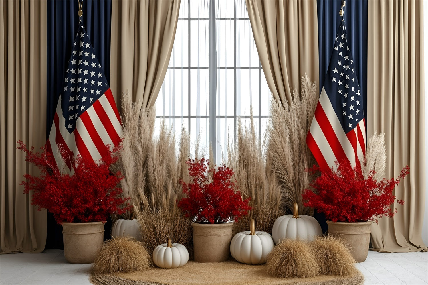 USA Flag Backdrop Autumn Harvest Patriotic Flag Backdrop GQ5-34