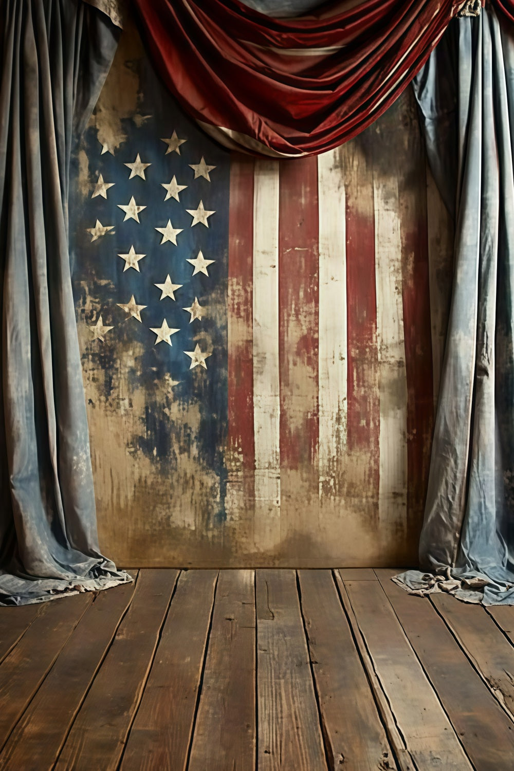 Independence Day Backdrops Vintage Stars Stripes Curtain Backdrop GQ5-44