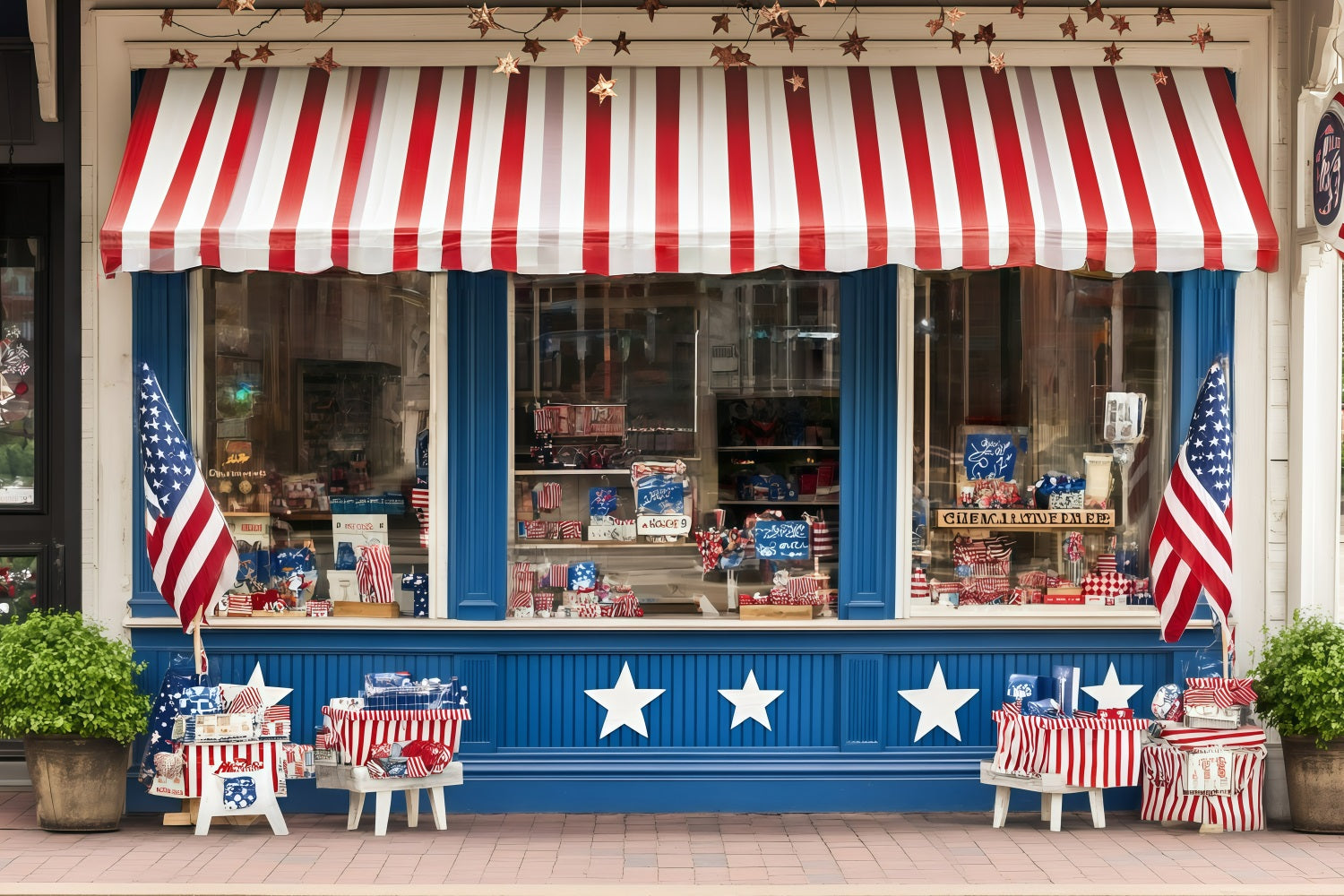 USA Flag Backdrop Patriotic Striped Canopy Storefront Backdrop GQ5-5