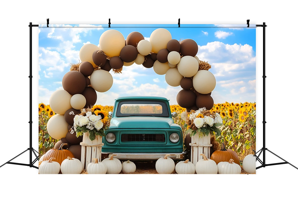 Autumn Backdrops Vintage Blue Truck Sunflower Backdrop GQ5-76