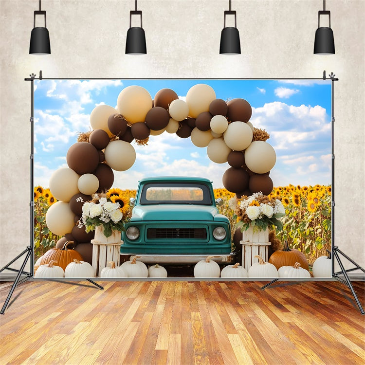 Autumn Backdrops Vintage Blue Truck Sunflower Backdrop GQ5-76