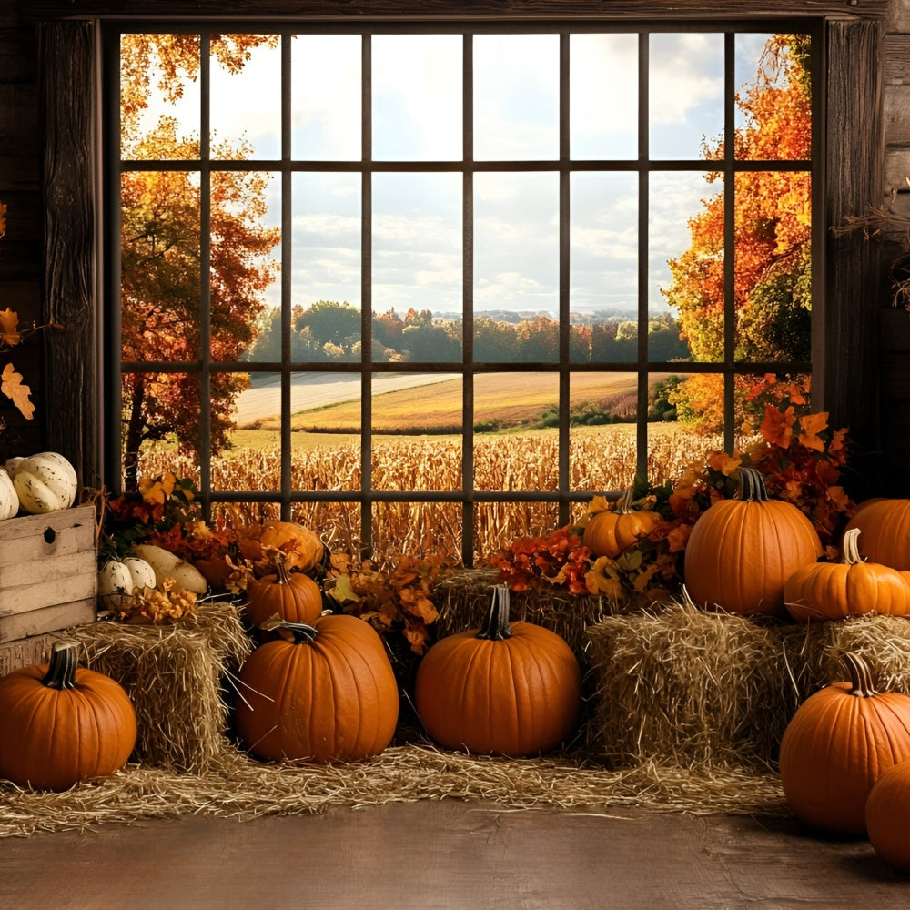 Fall Backdrop Pumpkin Harvest Rustic Window Backdrop GQ5-80