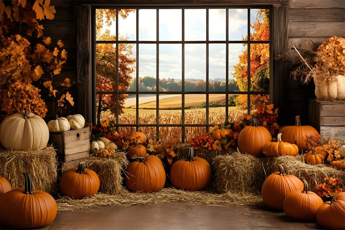 Fall Backdrop Pumpkin Harvest Rustic Window Backdrop GQ5-80