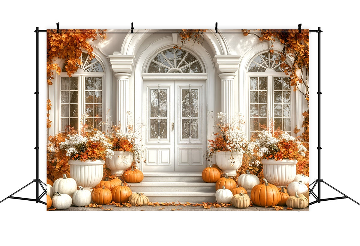 Fall Leaves Backdrop White Door Entryway Decor Backdrop GQ5-83