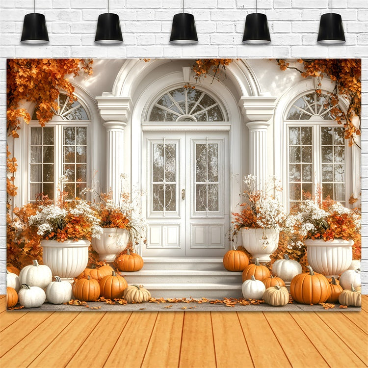 Fall Leaves Backdrop White Door Entryway Decor Backdrop GQ5-83