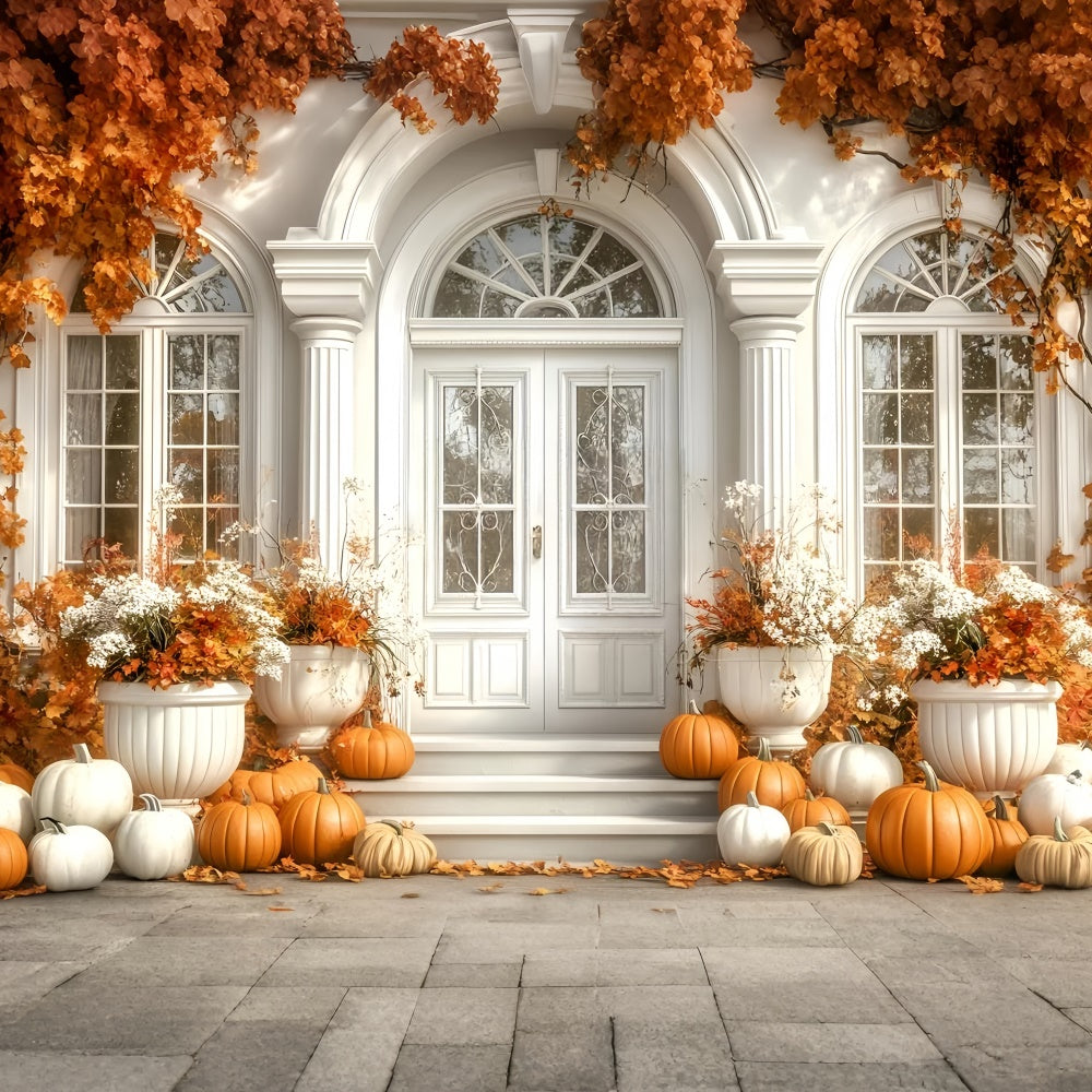 Fall Leaves Backdrop White Door Entryway Decor Backdrop GQ5-83