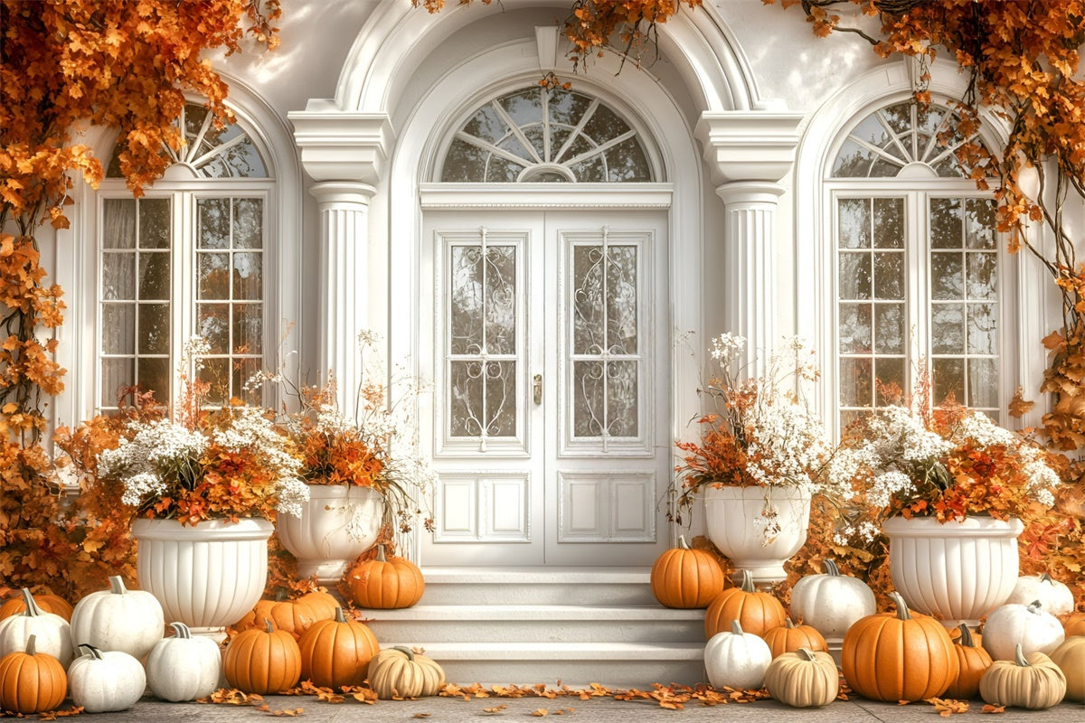 Fall Leaves Backdrop White Door Entryway Decor Backdrop GQ5-83