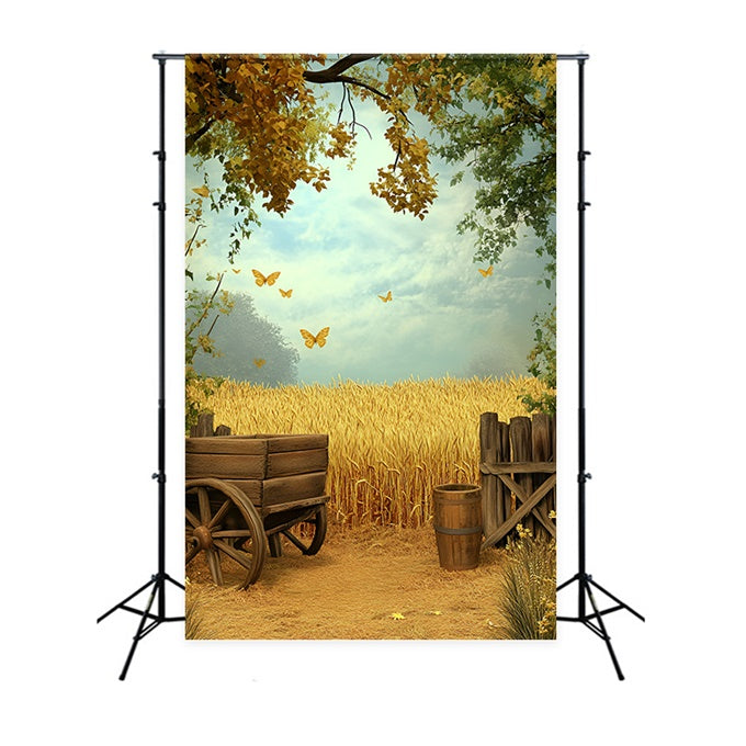 Autumn Backdrop Golden Wheat Field Butterflies Backdrop GQ5-86