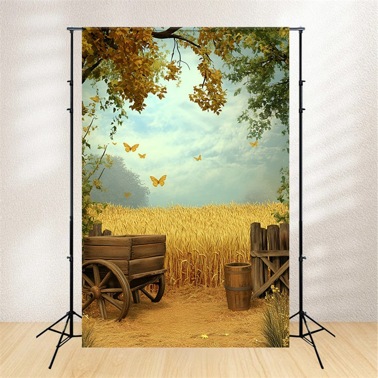 Autumn Backdrop Golden Wheat Field Butterflies Backdrop GQ5-86