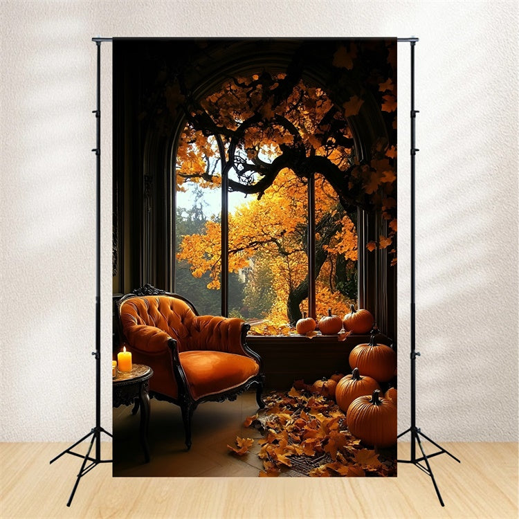 Fall Photo Backdrop Cozy Room Pumpkins Window Backdrop GQ5-87