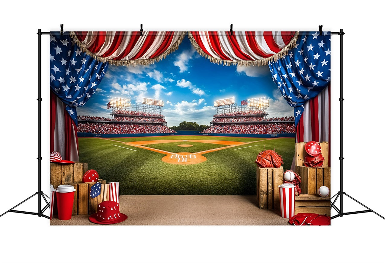 American Flag Backdrop Baseball Game Field Backdrop GQ5-9