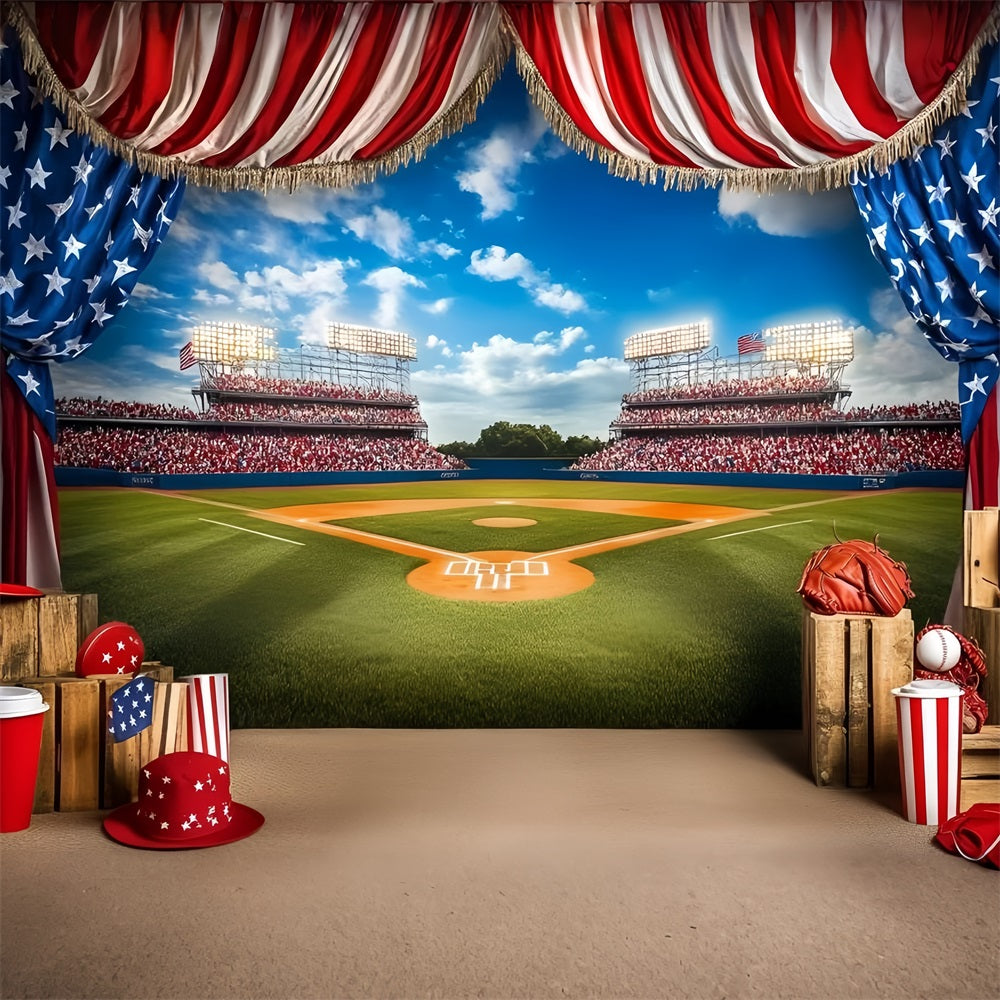 American Flag Backdrop Baseball Game Field Backdrop GQ5-9