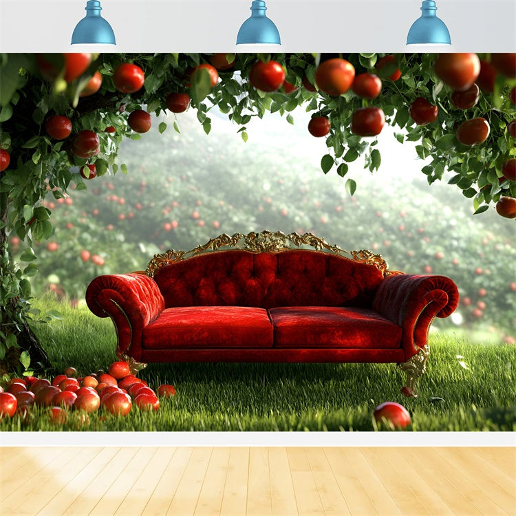 Fall Photo Backdrop Apple Orchard Red Sofa Backdrop GQ5-99