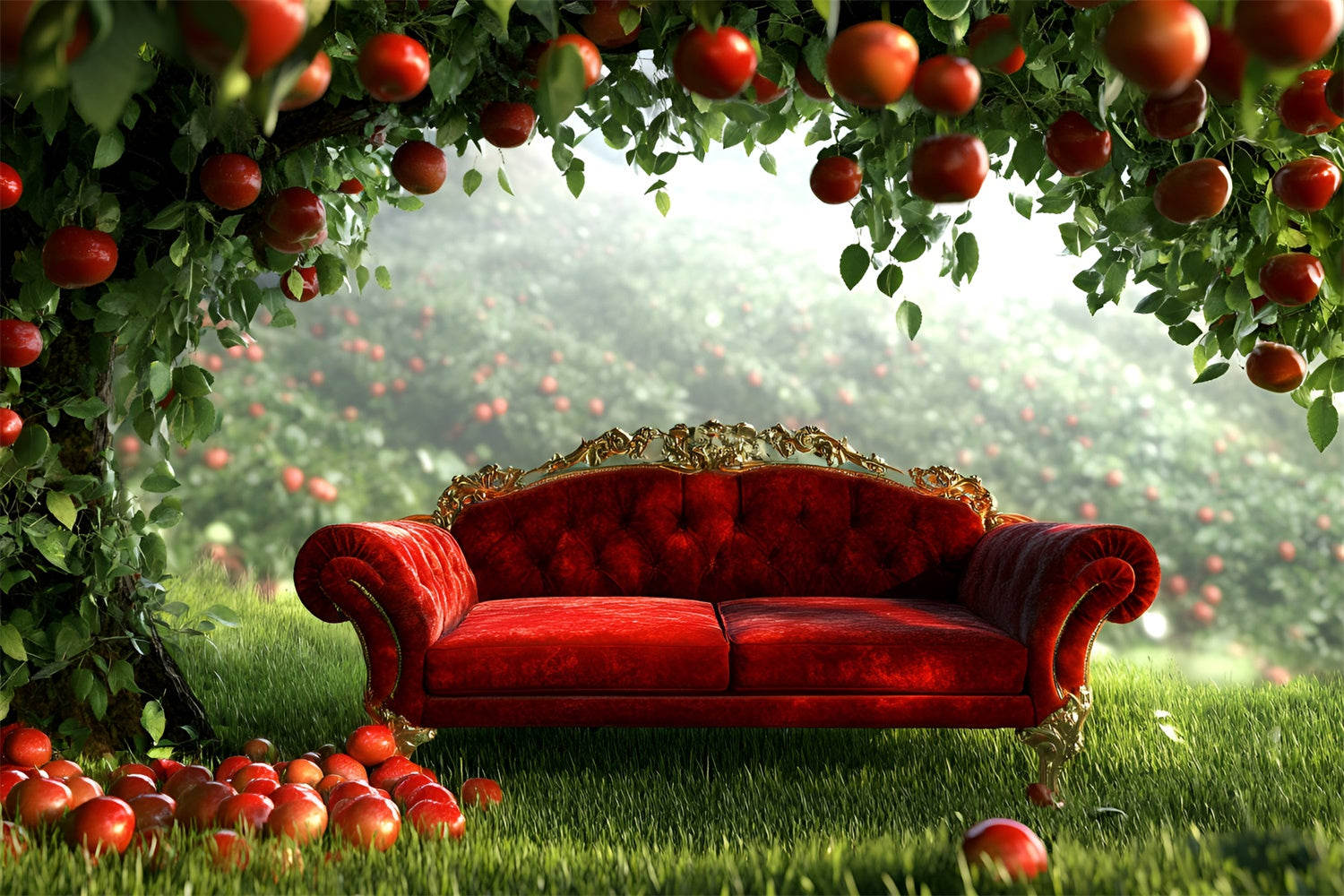 Fall Photo Backdrop Apple Orchard Red Sofa Backdrop GQ5-99