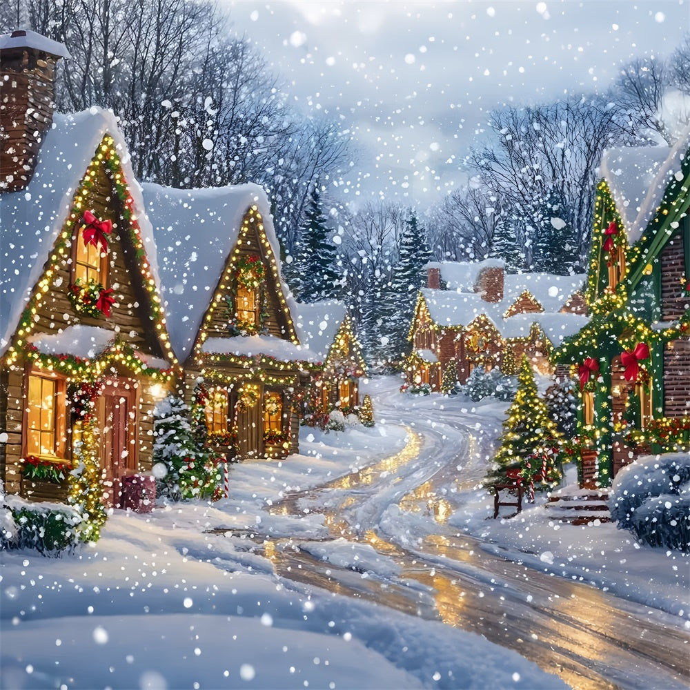 Christmas Village Backdrop Silent Night Snow Backdrop GQ57-10