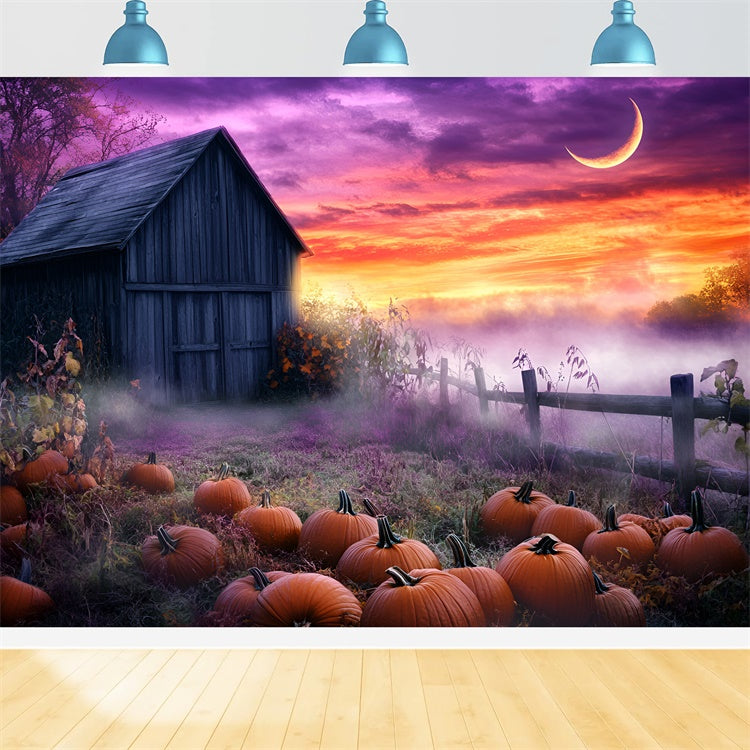 Sunset Photo Backdrop Pumpkin Fog Fantasy Fall Backdrops GQ57-107
