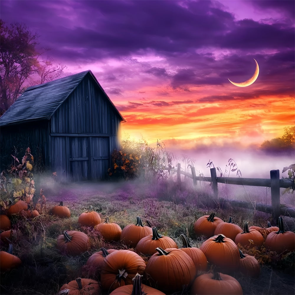 Sunset Photo Backdrop Pumpkin Fog Fantasy Fall Backdrops GQ57-107