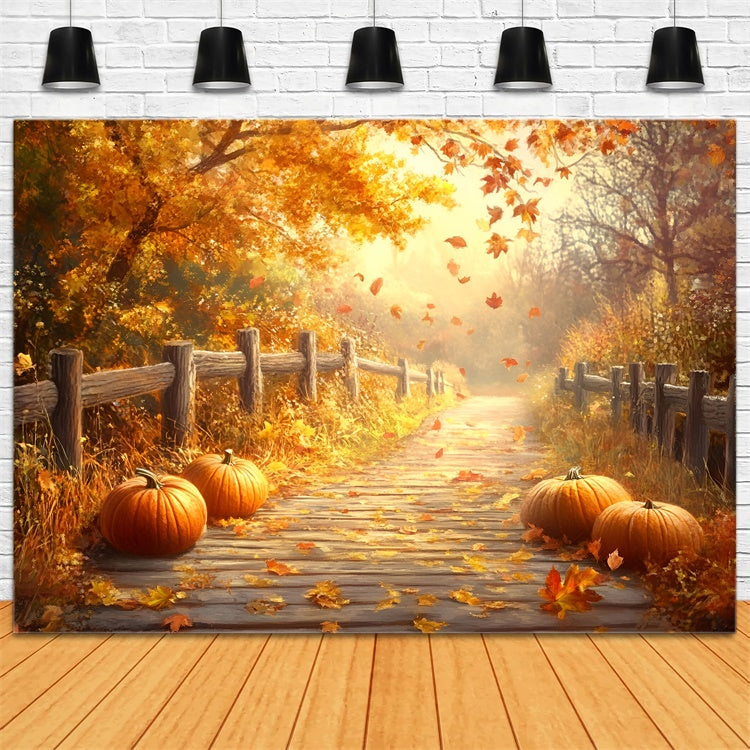 Fall Leaves Backdrop Rustic Fence Trail Forest Backdrop GQ57-108