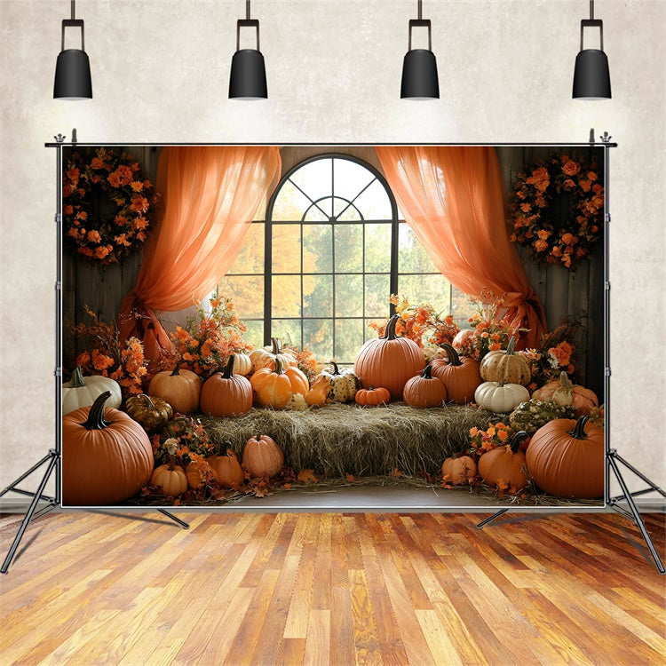 Autumn Photo Backdrop Pumpkin Window Harvest Backdrop GQ57-110