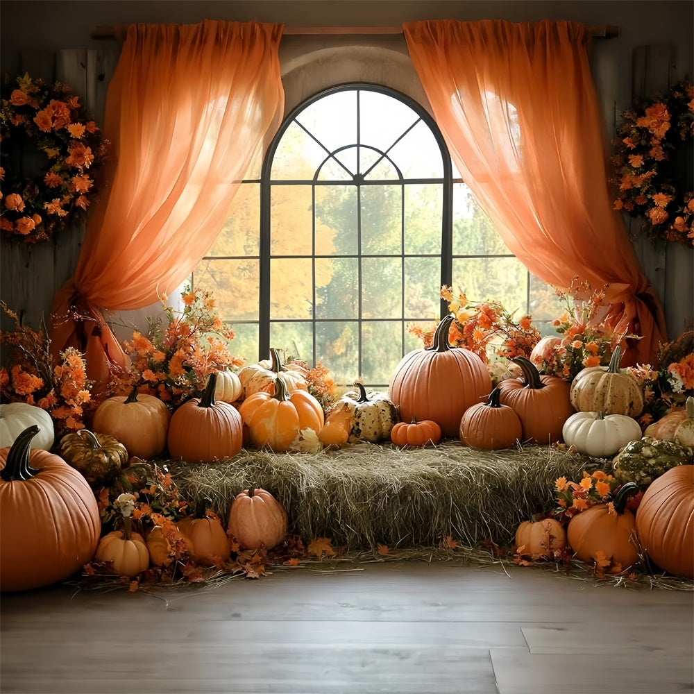 Autumn Photo Backdrop Pumpkin Window Harvest Backdrop GQ57-110