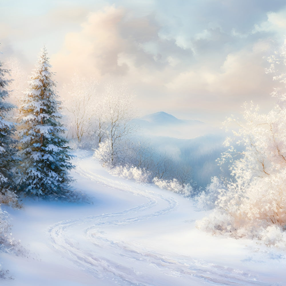 Winter Backdrops Frosted Pine Valley Path Backdrop GQ57-138
