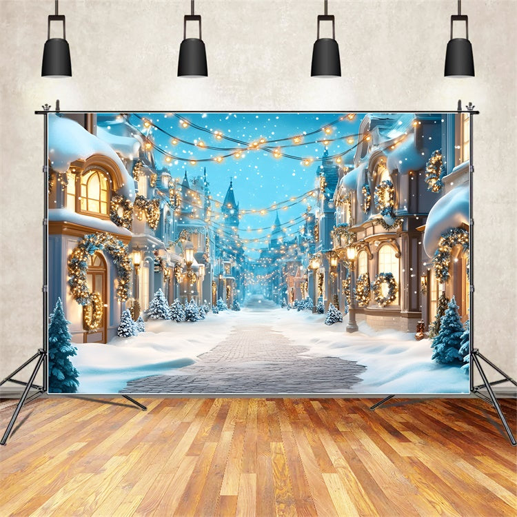 Winter Scene Backdrop Snowy Festive Street Backdrop GQ57-140