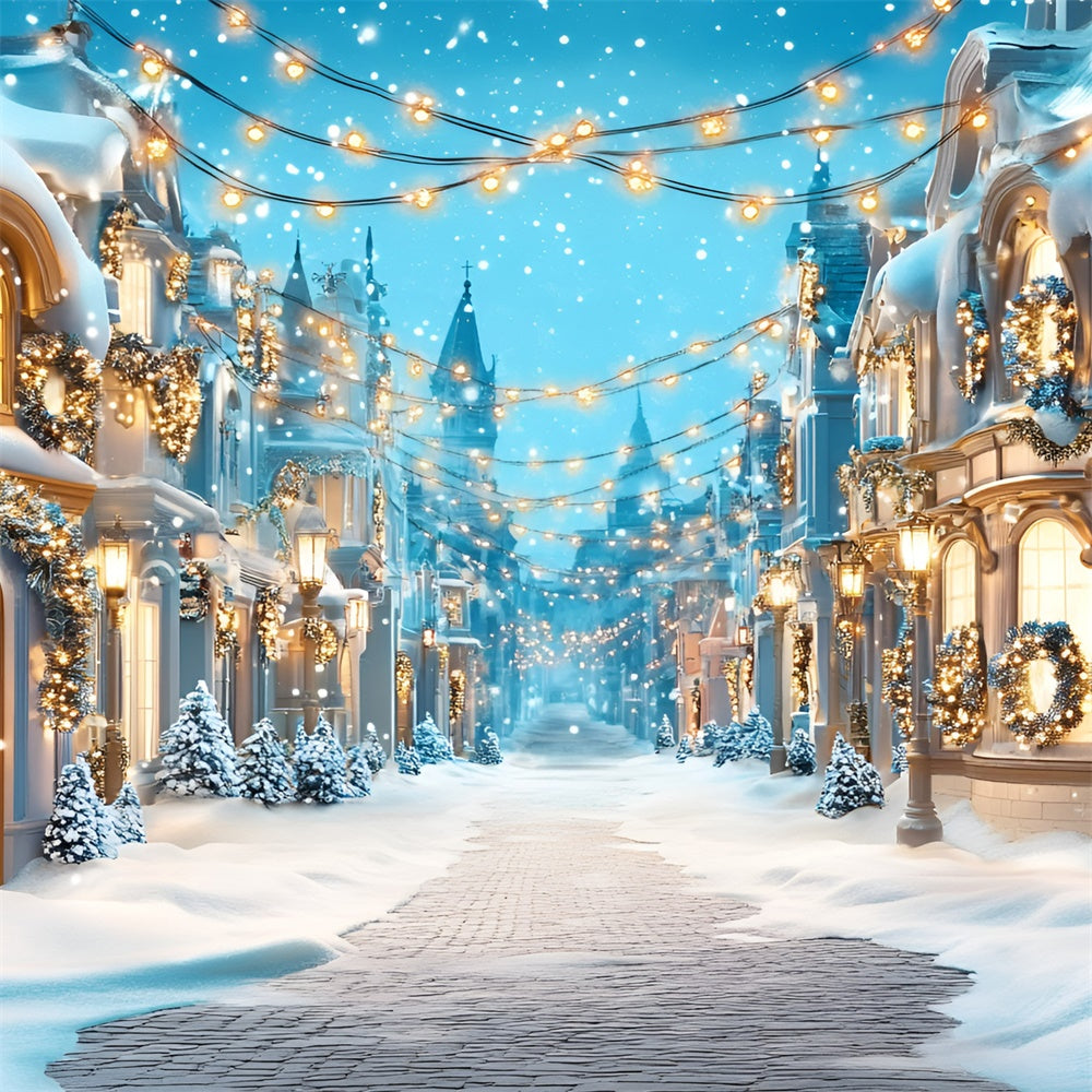 Winter Scene Backdrop Snowy Festive Street Backdrop GQ57-140
