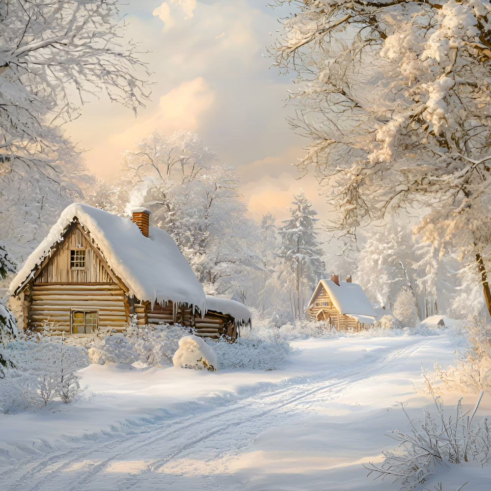 Snow Backdrop Frosty Morning Cottage Backdrop GQ57-141