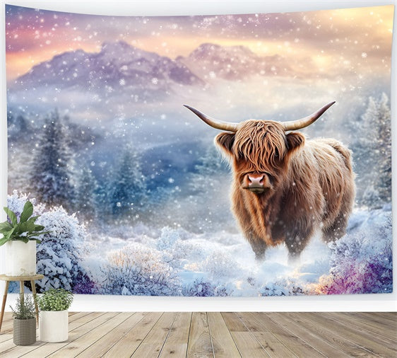 Snowflake Backdrop Frozen Meadow Bull Backdrop GQ57-143