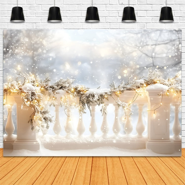 Winter Snow Backdrop Winter Terrace Lights Backdrop GQ57-146