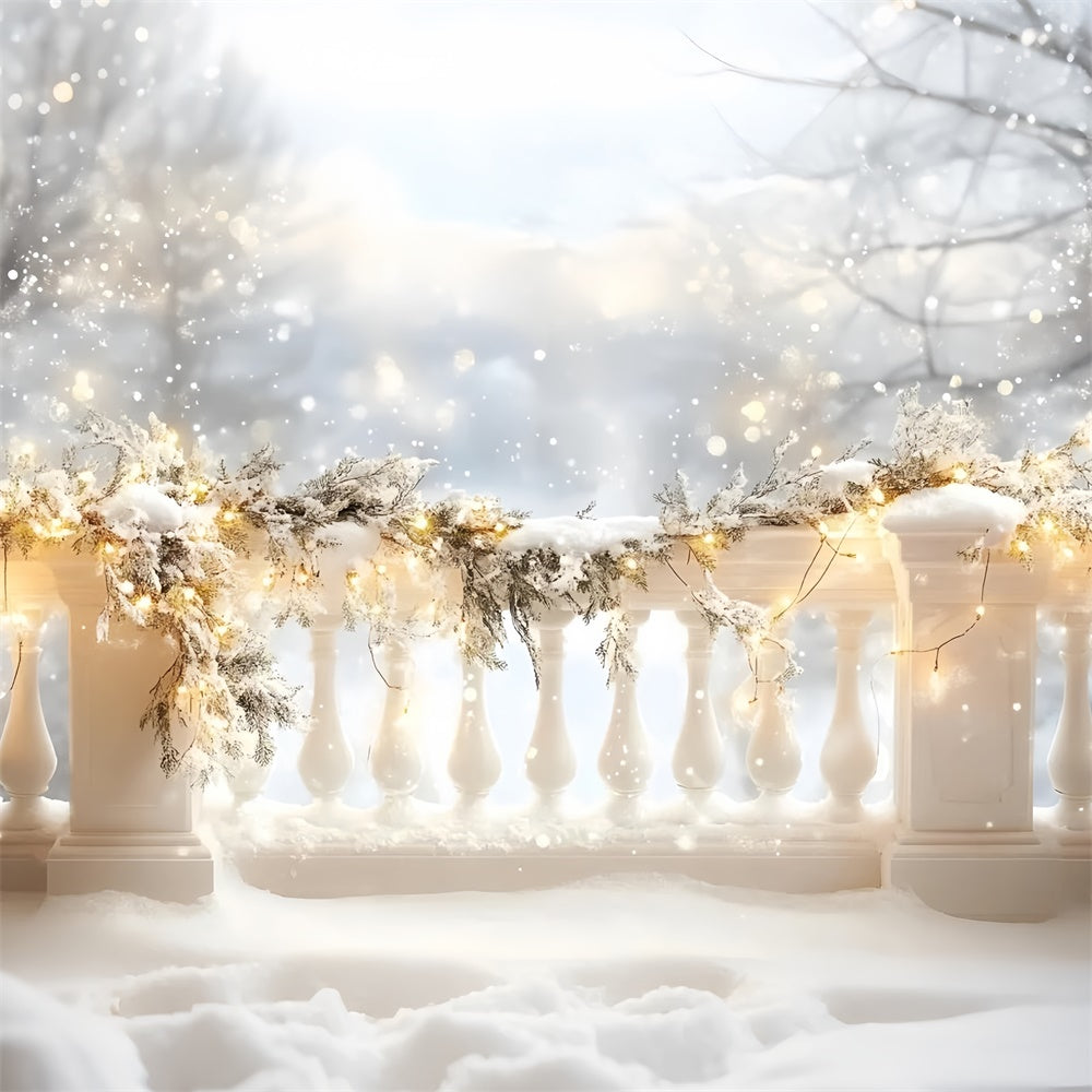 Winter Snow Backdrop Winter Terrace Lights Backdrop GQ57-146