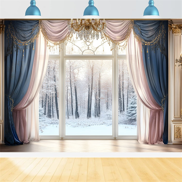 Winter Photo Backdrop Grand Hall Snow Window Backdrop GQ57-148