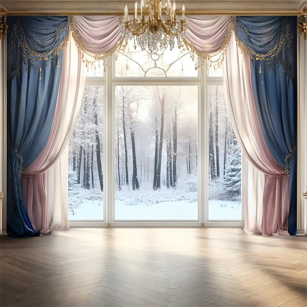 Winter Photo Backdrop Grand Hall Snow Window Backdrop GQ57-148