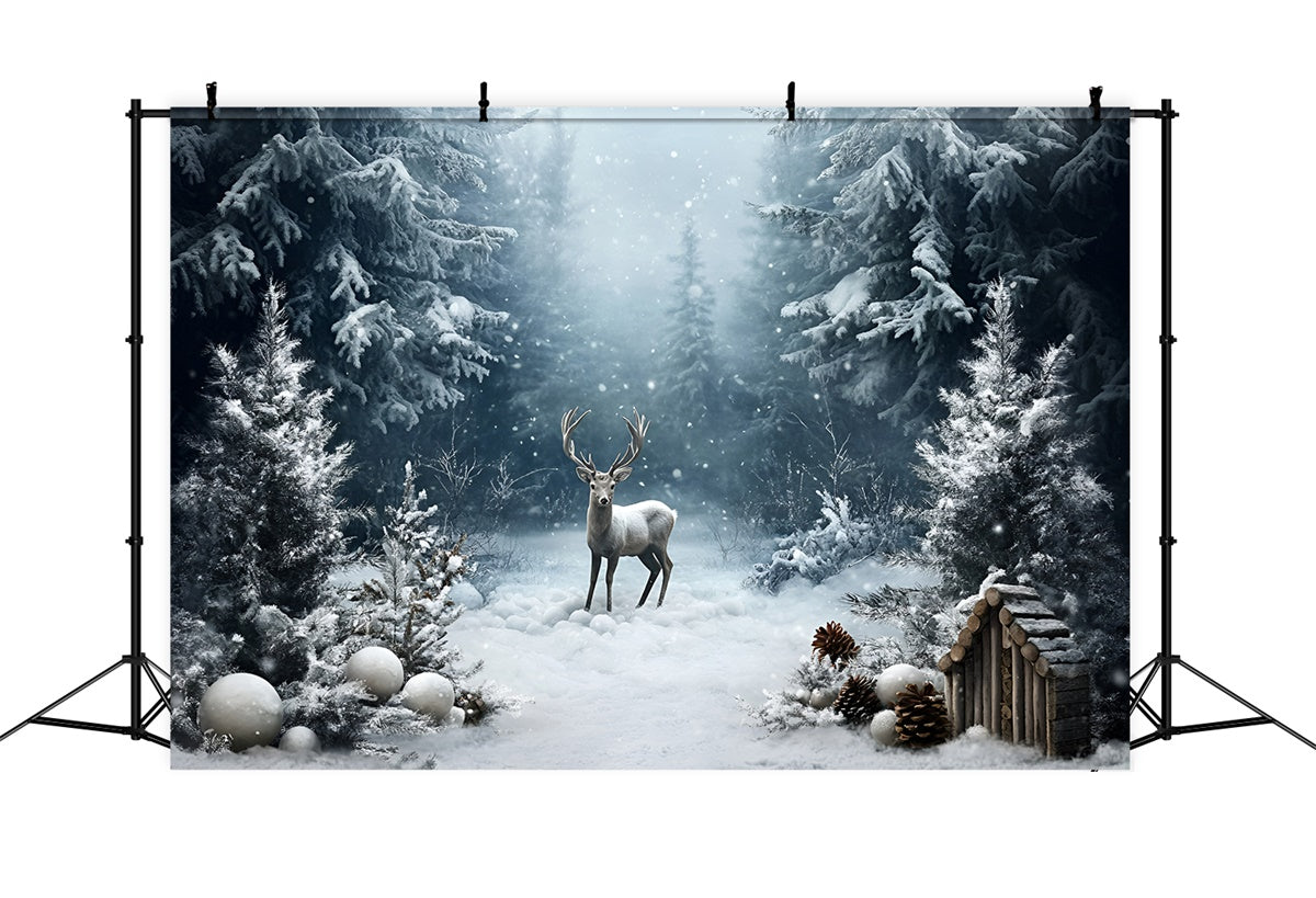 Winter Backdrop Photography Snowy Pine Stag Backdrop GQ57-164