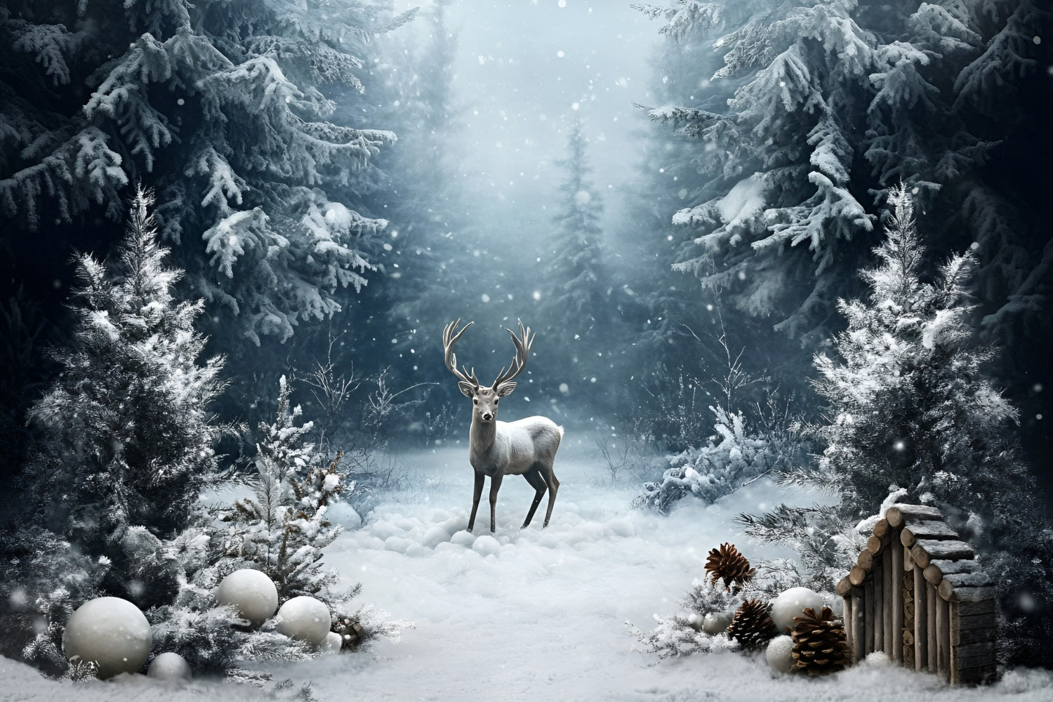 Winter Backdrop Photography Snowy Pine Stag Backdrop GQ57-164