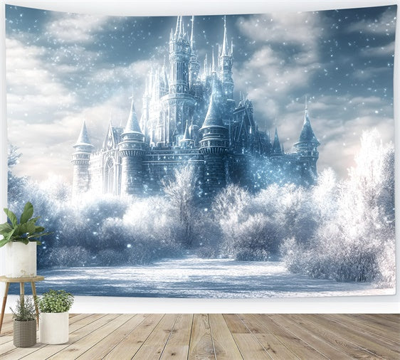 Winter Castle Backdrop Twilight Snow Kingdom Backdrop GQ57-167