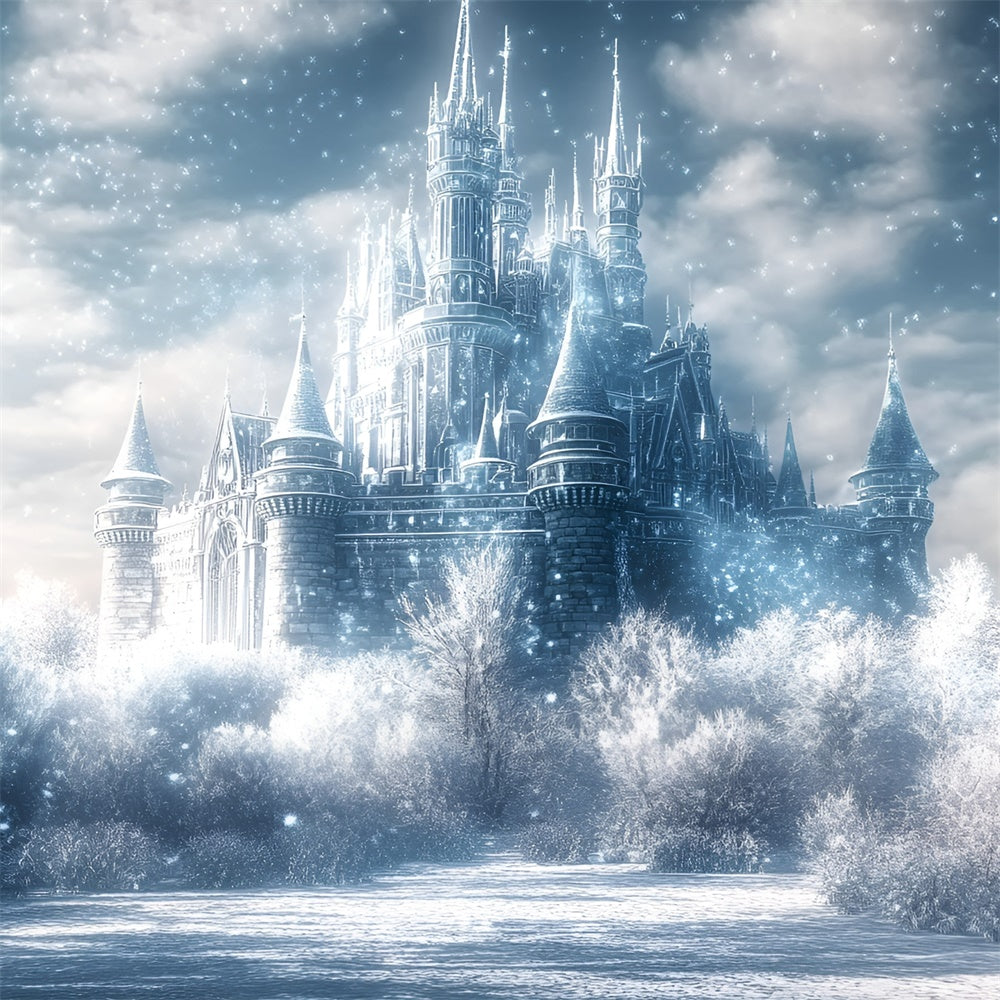 Winter Castle Backdrop Twilight Snow Kingdom Backdrop GQ57-167