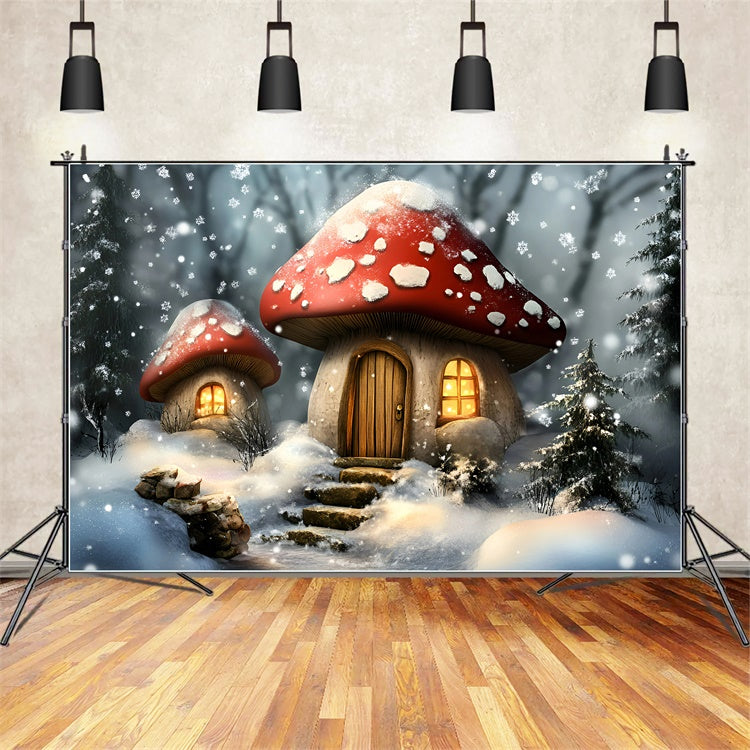 Snowflake Backdrop Snowy Mushroom Cottage Backdrop GQ57-172