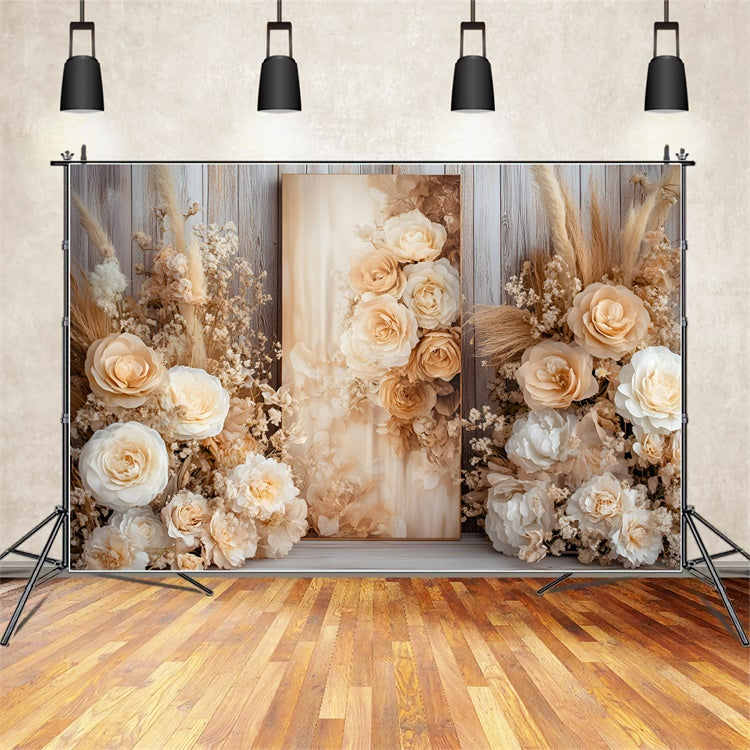 Backdrops Fine Art Creamy Rustic Floral Cloth Backdrops GQ57-188