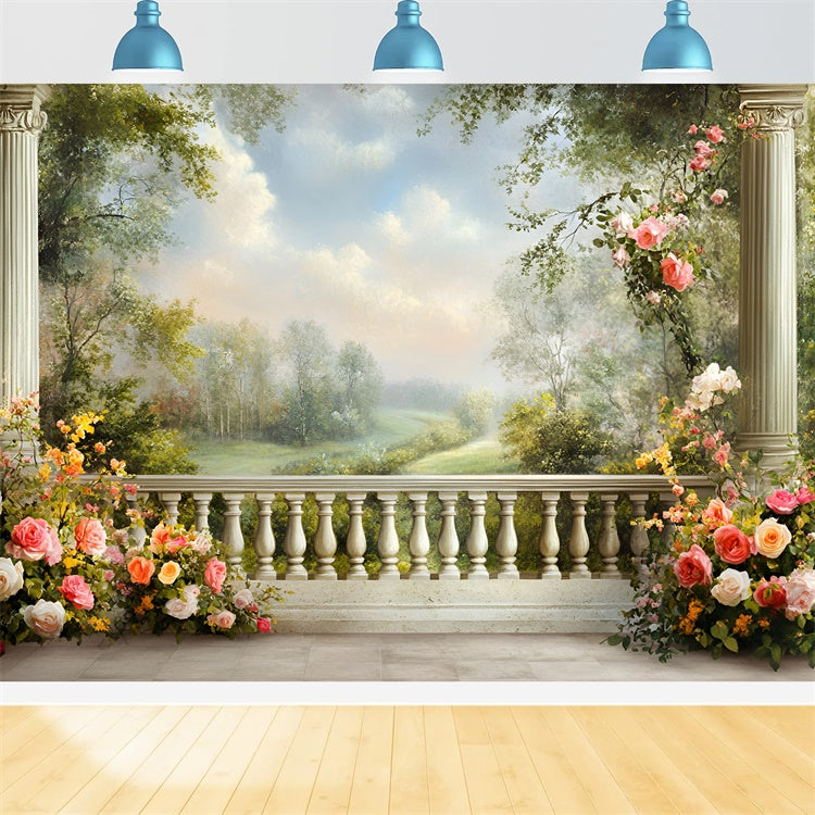 Fine Art Photography Backdrops Floral Balcony Backdrop GQ57-193