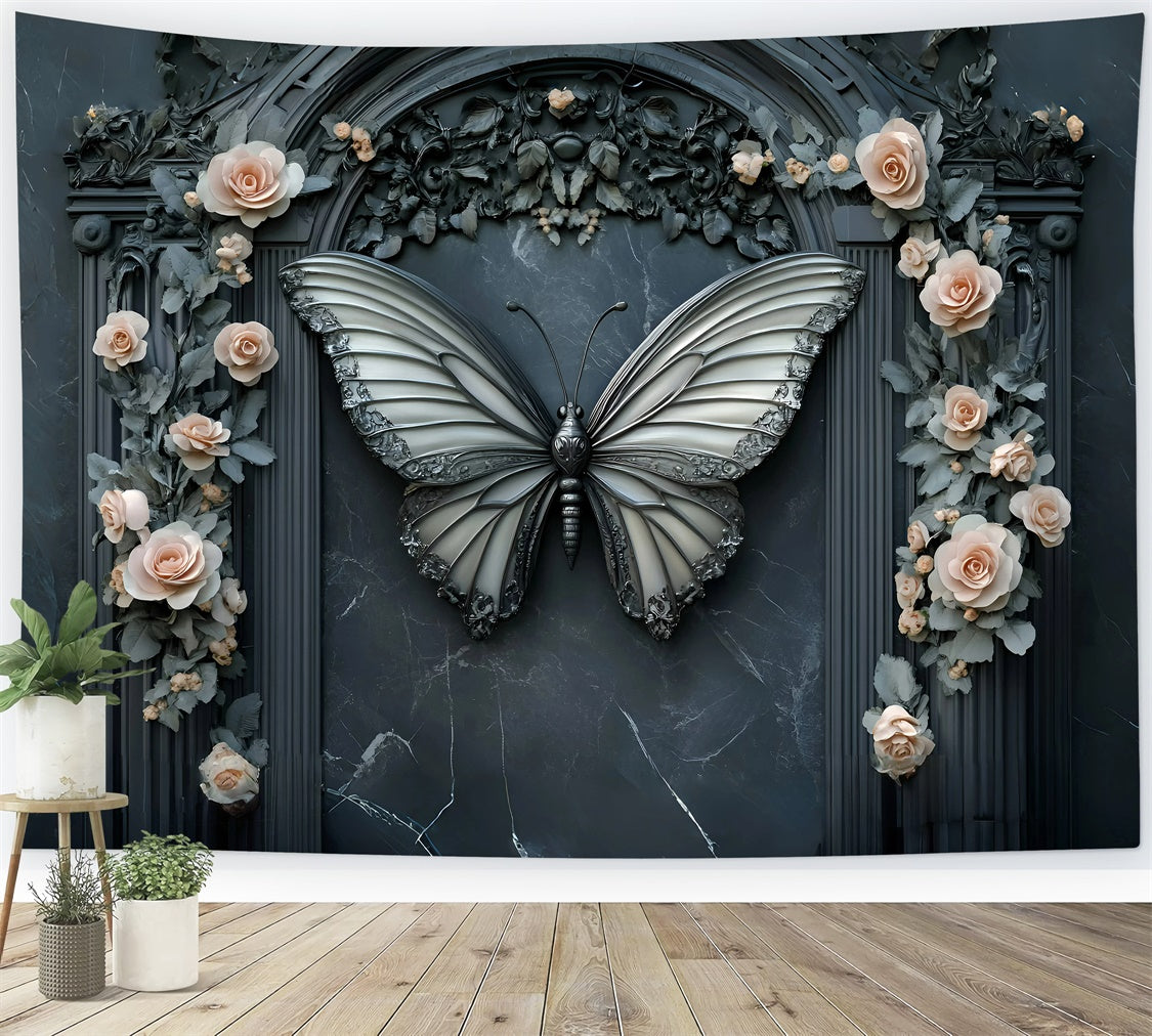 Backdrops Fine Art Midnight Butterfly Rose Arch Backdrop GQ57-202