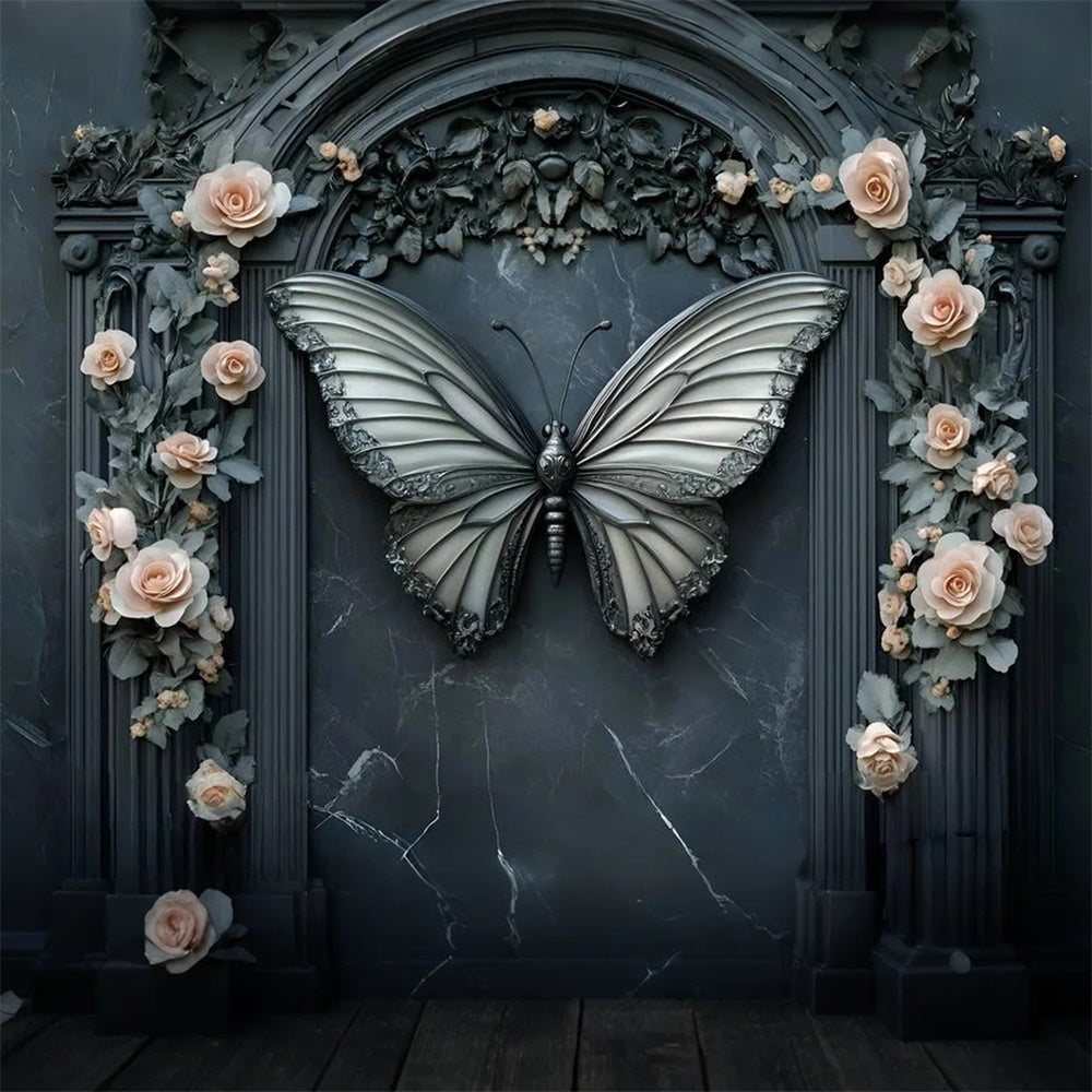 Backdrops Fine Art Midnight Butterfly Rose Arch Backdrop GQ57-202