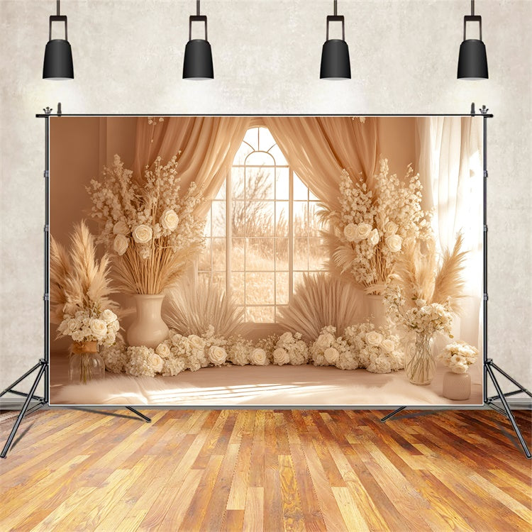 Boho Backdrops Cream Pampas Window Glow Backdrop GQ57-213