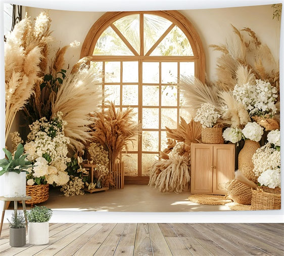 Boho Photo Backdrop Cottage Pampas Window Backdrop GQ57-222