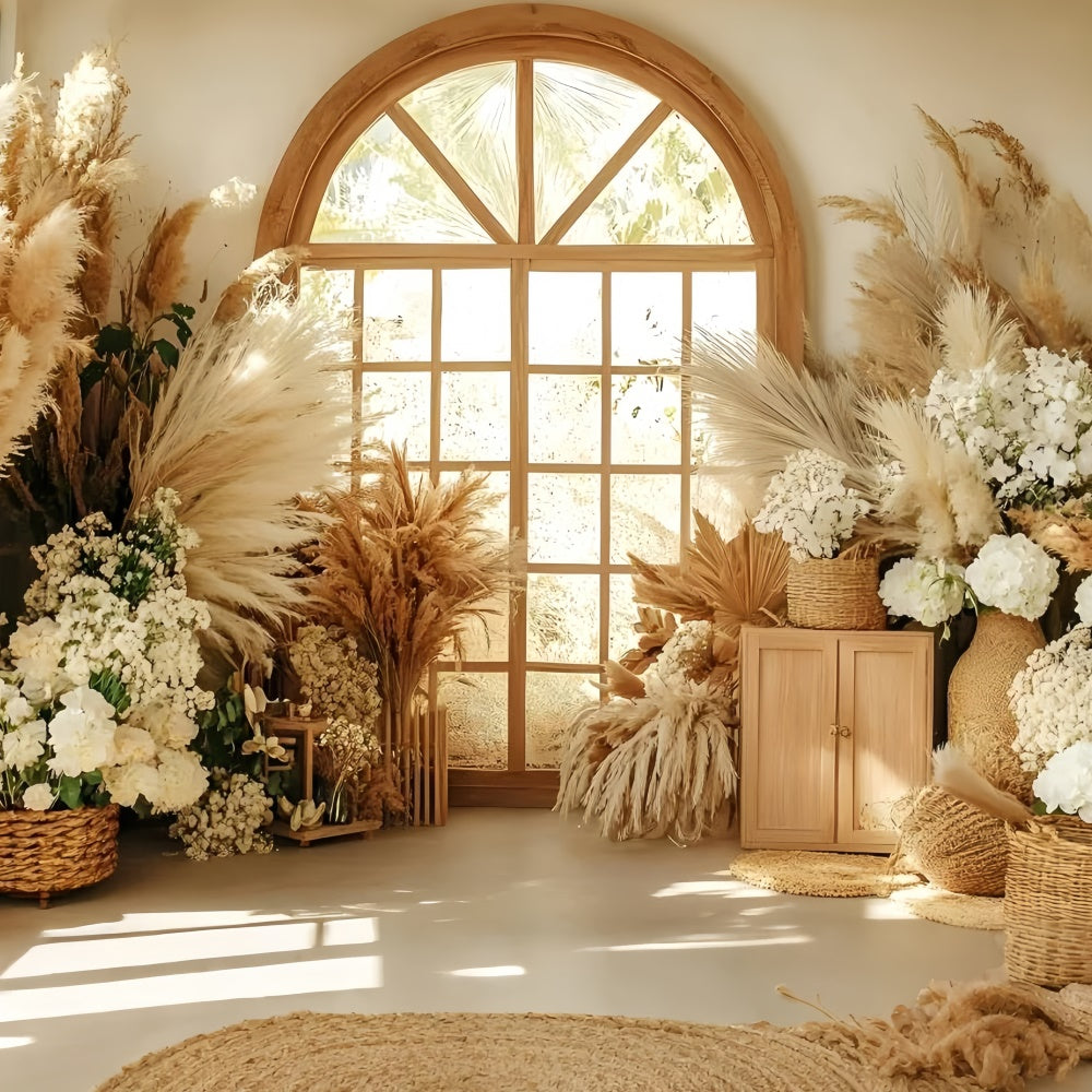 Boho Photo Backdrop Cottage Pampas Window Backdrop GQ57-222