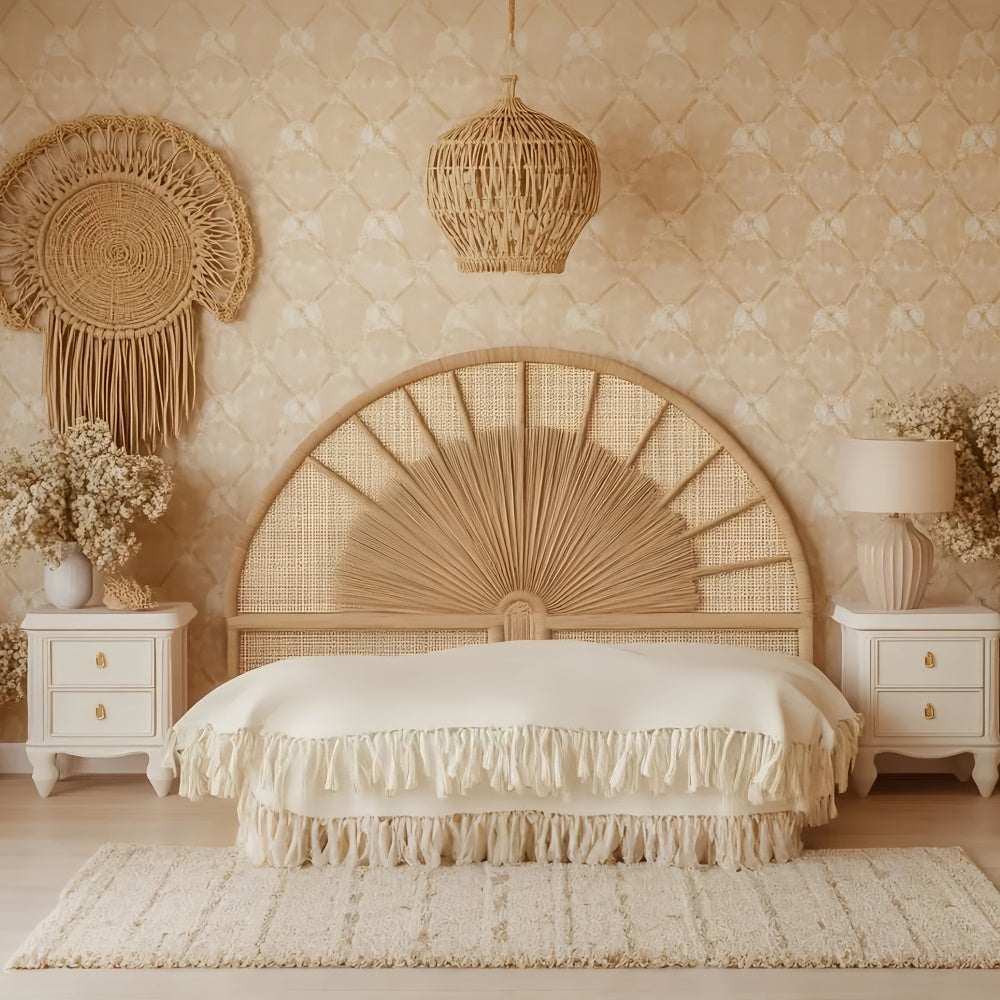 Bohemian Photo Backdrop Rattan Rustic Bedroom Backdrop GQ57-232