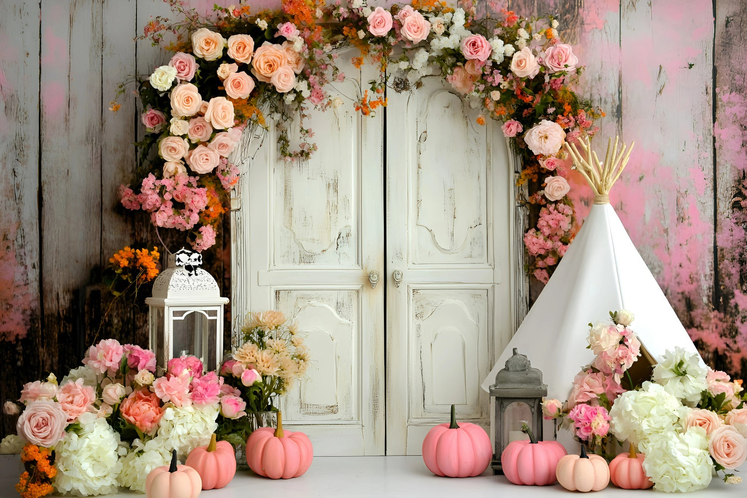 Bohemian Backdrop Sweet Rose Pumpkin Arch Backdrop GQ57-240